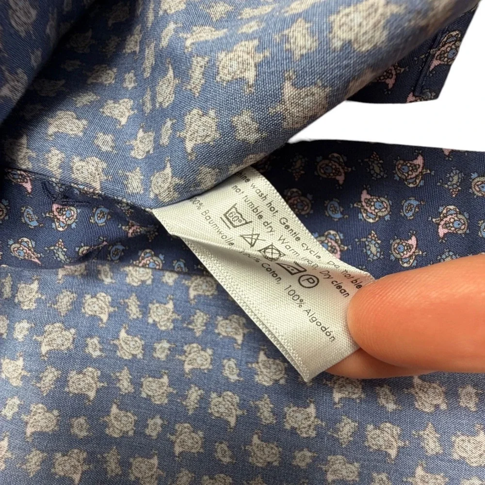 Eton Dress Shirt Mens 16.5 Blue Micro Paisley Slim Fit Poplin Cotton Long Sleeve - Picture 8 of 8